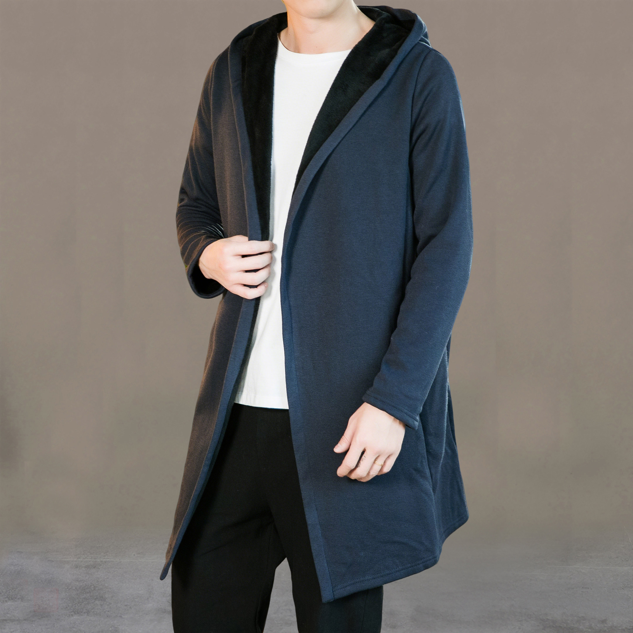 秋冬汉服风衣男中式加绒加厚中长款连帽披风茶服古风道袍开衫外套,淘宝优惠券,粉丝福利购,淘宝优惠卷