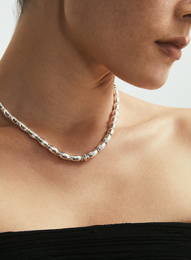 ewest 经典素银串珠项链锁骨链女精致毛衣链长款设计颈链小众高级