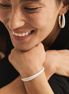 ewest 素银拉丝手镯女小众原创设计感新款镯子高级百搭气质手饰