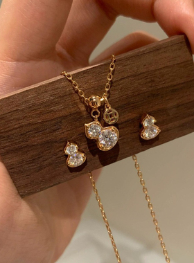 轻奢复古新中式双钻葫芦耳钉项链福禄显白时尚感百搭精致气质耳钉