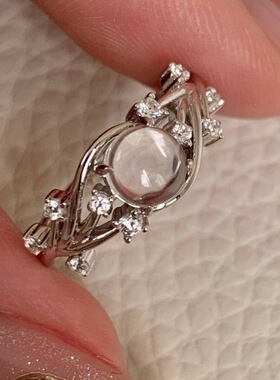 Vintage中古风轻奢百搭白水晶镂空镶钻缠绕戒指时尚精致小众指环