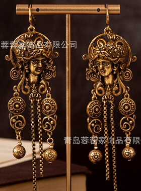 青岛中古珠宝拿货古希腊重工做旧人像流苏耳坠高级感艺术气质耳饰