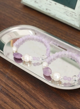 天然薰衣草紫玉巴洛克珍珠手链手工串珠手串浅紫色纯欲风