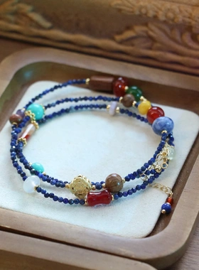 天然彩石中式国风项链毛衣链多宝复古民族风手串热卖爆款