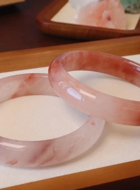 天然金丝玉桃花酿手镯国风手镯女清冷感显白网红闺蜜简约百搭镯子