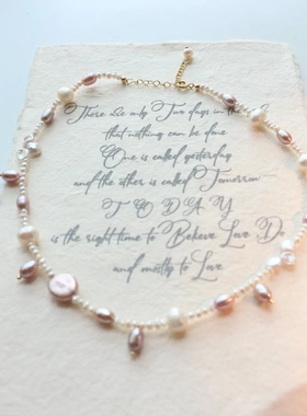 天然淡水巴洛克珍珠项链仙女粉紫色碎银子锁骨链手链温柔系列