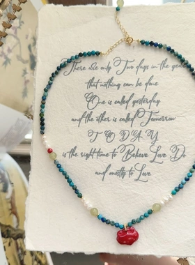 新年新剧网红款红蓝绿帝王砂如意吊坠颈链短款项链凤凰青金国风