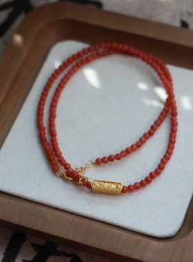 创意吉言方牌吊坠925银项链新中式南红锁骨链新年礼物闺蜜礼物