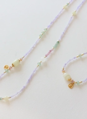 清冷风紫色天然石串珠项链简约小众锁骨链手链新款毛衣链个性饰品