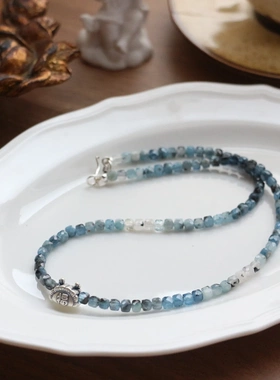 哪吒海报配色蓝白色调项链 渐变海蓝宝925银饺子短款项链