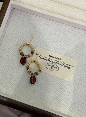 捷克珠咖啡豆耳钉戒指个性老钱风油画色彩截止弹力指环