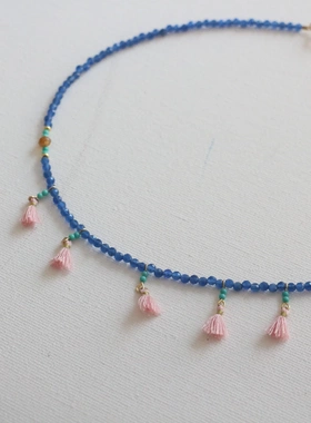 中式简约蓝色串珠项链女百搭高颜值小众锁骨颈链气质女孩饰品