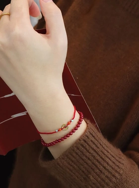 天然朱砂手串高含量带矿闪紫金砂和田玉本命年礼物手串新中式