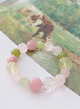 糖果配色 夏季甜蜜水晶串串珠手串 个性设计粉水晶柠檬晶白水晶球