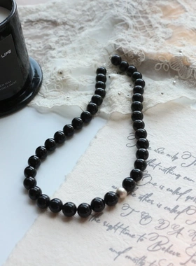 轻奢复古7A级天然黑玛瑙串珠项链锁骨链高级感女生百搭颈饰