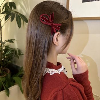 ປີໃຫມ່ rhinestone velvet bow clip temperament ຜົມຫັກ bangs ຂ້າງ clip ຫນຶ່ງຄໍາ clip ງ່າຍດາຍ ins