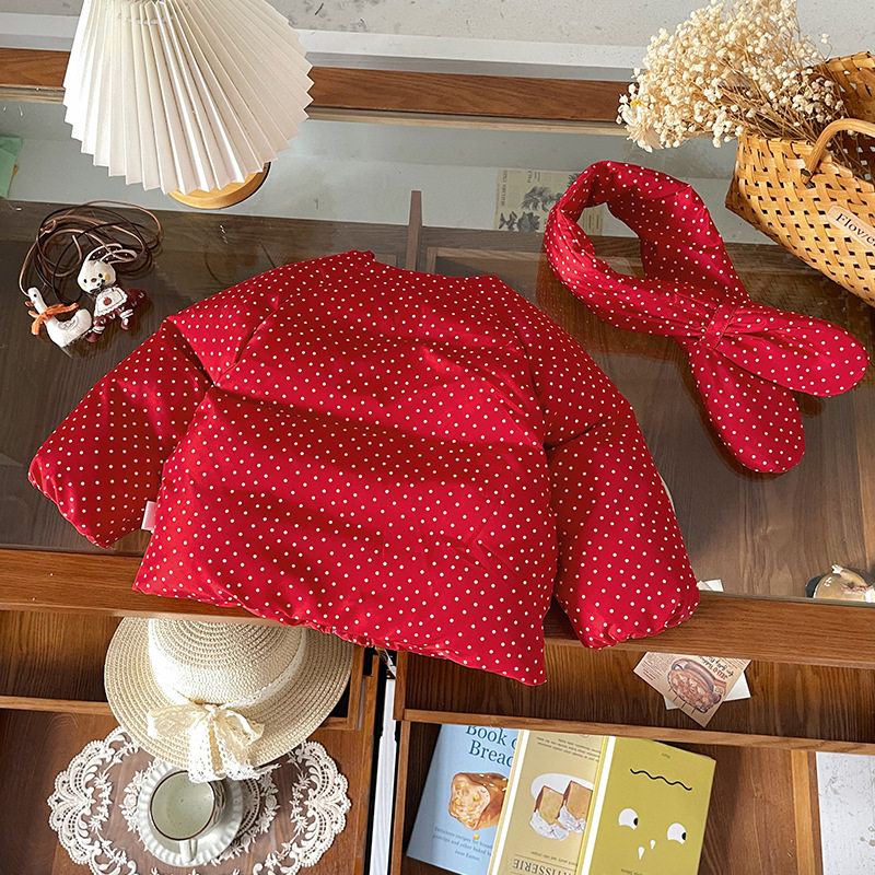 儿童羽绒服2025冬季新款红色波点女童围脖羽绒服可爱中小童棉服,淘宝优惠券,粉丝福利购,淘宝优惠卷