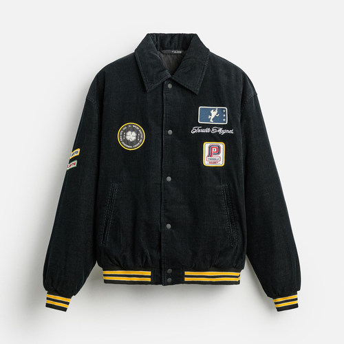 柜799！秋冬新品ZA男装学院风拼接补丁饰灯芯绒夹克外套 6318414 - 图3