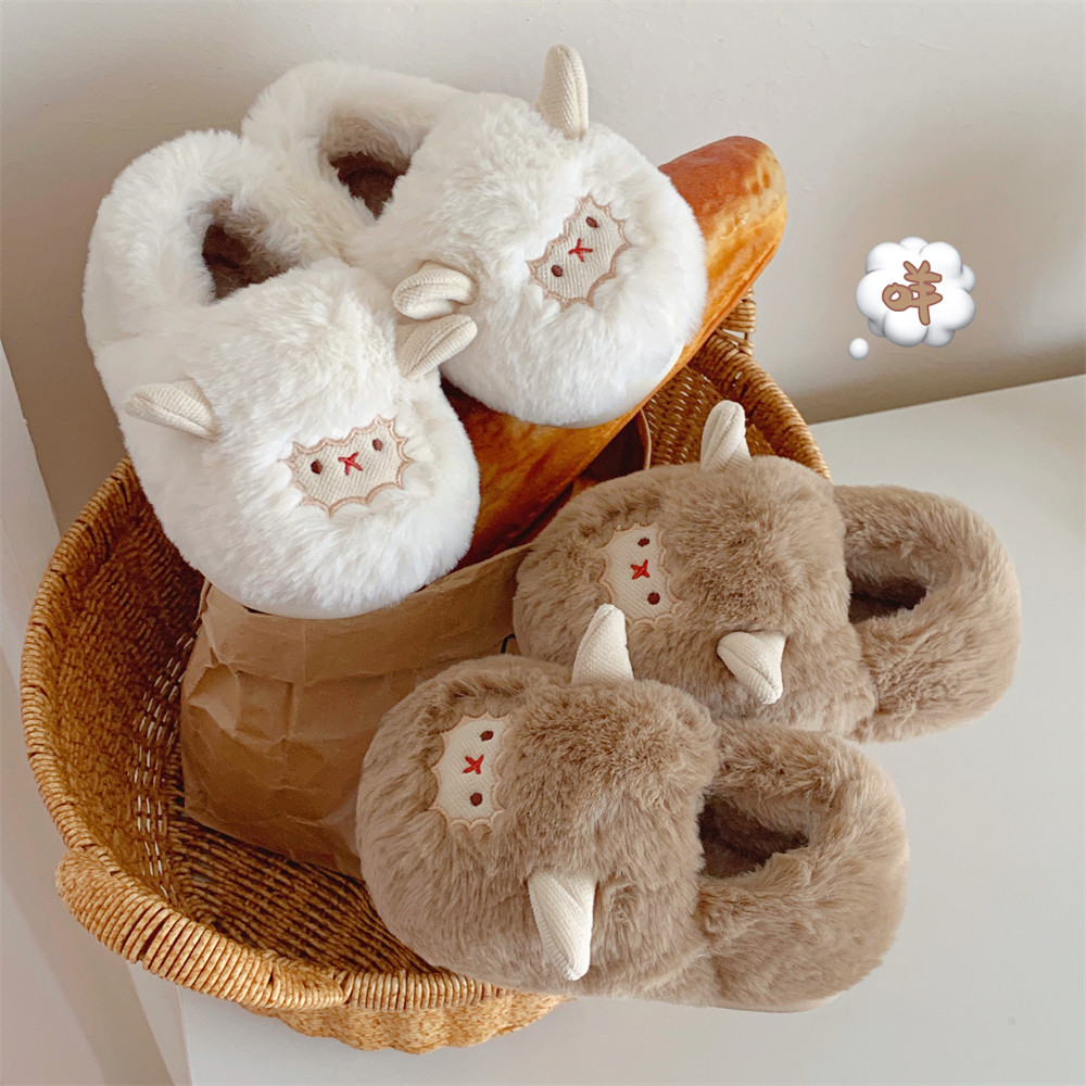 舒适毛绒绒保暖防滑全包跟月子鞋女冬季少女心可爱小羊亲子棉拖鞋,淘宝优惠券,粉丝福利购,淘宝优惠卷