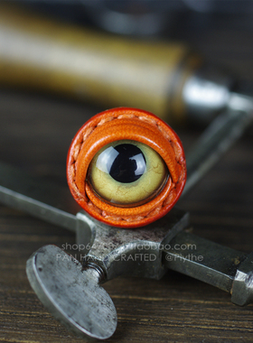 设计师原宿手工牛皮眼睛戒指