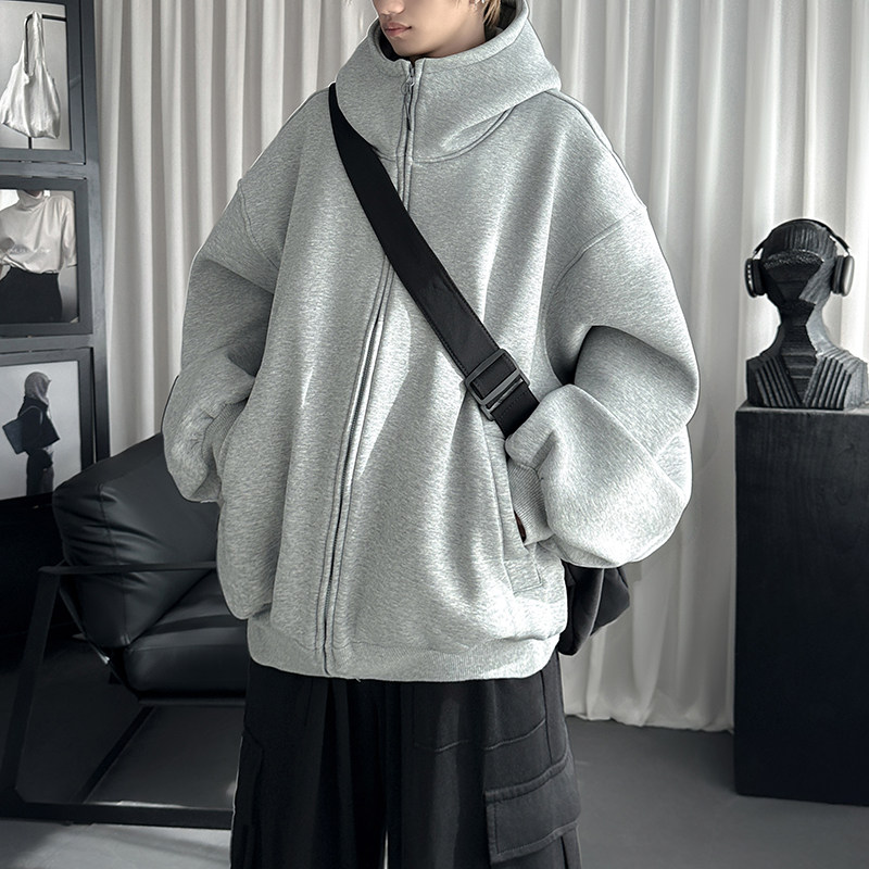 美式慵懒风开衫卫衣男秋冬设计感廓形夹克外套重磅潮牌boxy连帽衫,淘宝优惠券,粉丝福利购,淘宝优惠卷