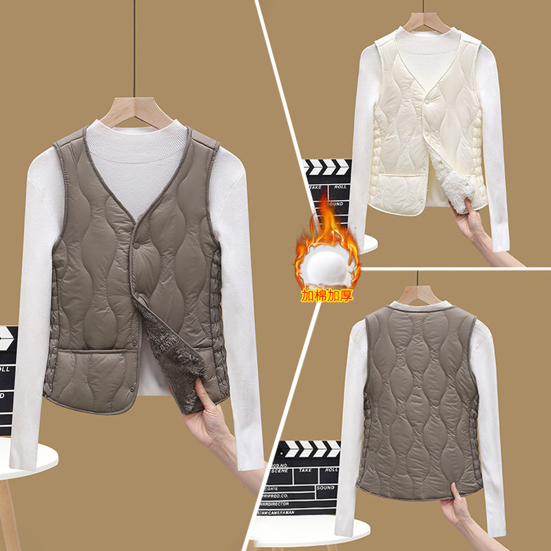 【官网热销】棉马甲女加绒一体棉2024女装保暖纯色大码薄内胆打底