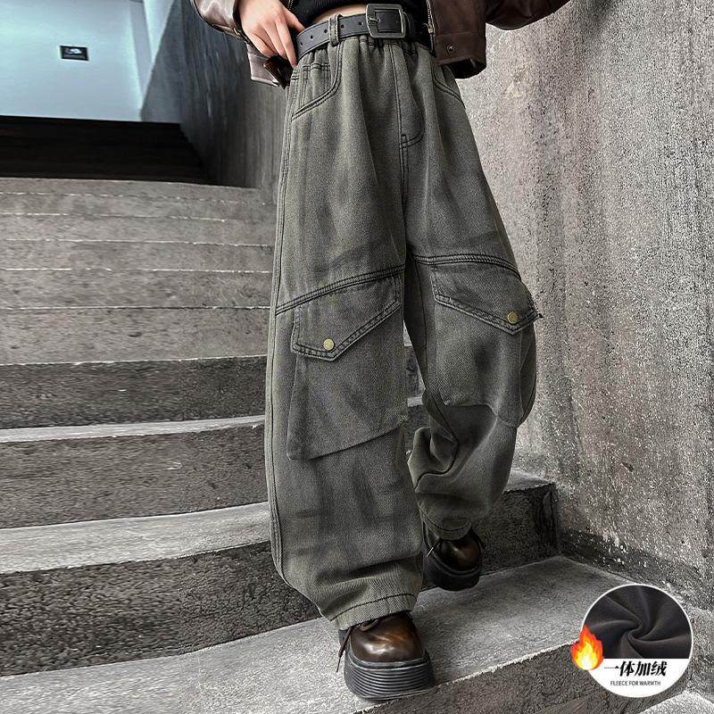 女童加绒裤子秋冬加厚一体绒儿童阔腿美式牛仔工装裤大童冬季保暖,淘宝优惠券,粉丝福利购,淘宝优惠卷