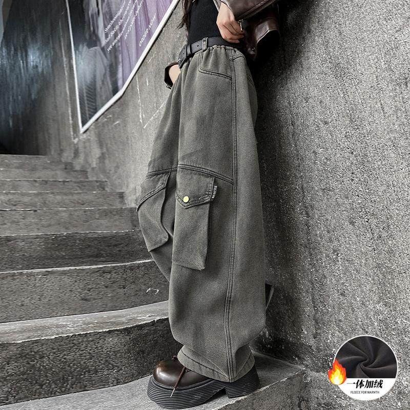 女童加绒裤子秋冬加厚一体绒儿童阔腿美式牛仔工装裤大童冬季保暖,淘宝优惠券,粉丝福利购,淘宝优惠卷