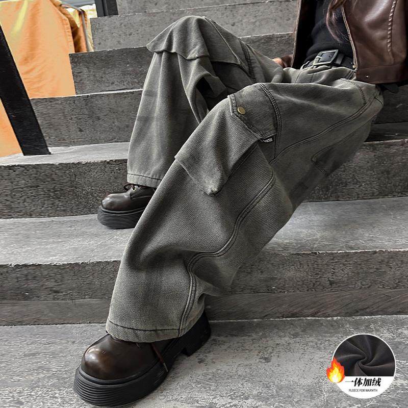 女童加绒裤子秋冬加厚一体绒儿童阔腿美式牛仔工装裤大童冬季保暖,淘宝优惠券,粉丝福利购,淘宝优惠卷