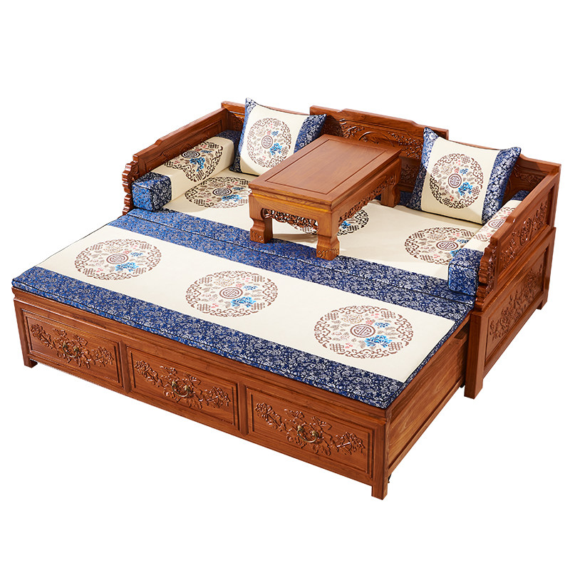 新中式伸缩两用推拉床实木罗汉床小户型客厅储物抽拉榆木沙发床榻,淘宝优惠券,粉丝福利购,淘宝优惠卷