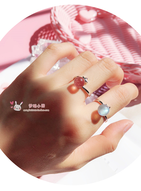 天然水晶925纯银戒指星星草莓