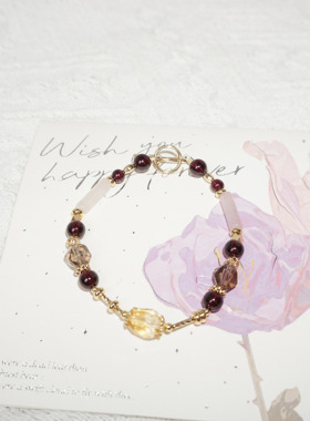 天然石榴石水晶手链茶晶手串ins细链甜美送女生日礼物时尚饰品