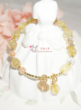 天然水晶金发黄发晶手链手串送女生日节日礼物时尚金色金色幸运树