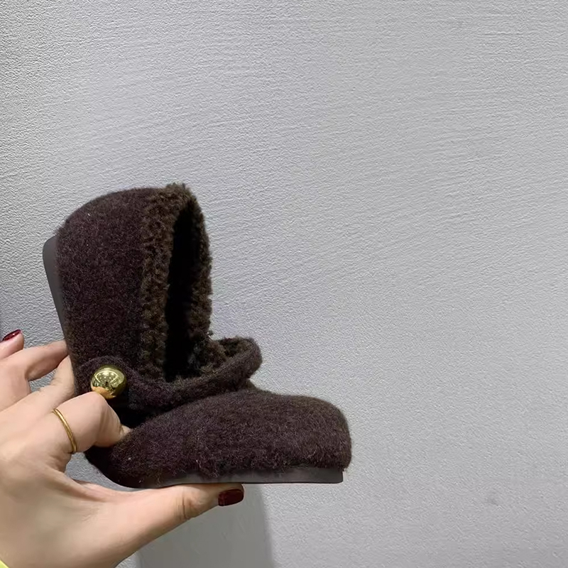 法式平底加绒单鞋保暖棉鞋女2025秋冬季新款一字带玛丽珍鞋毛毛鞋 - 图3