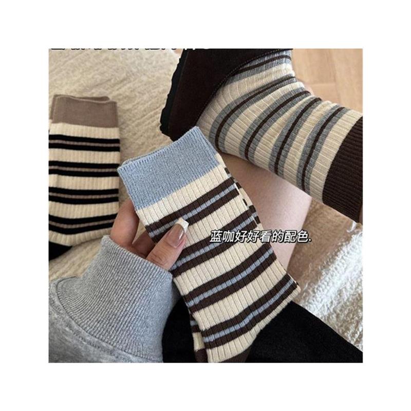 20双 韩系ins袜子多巴胺撞色条纹竖条中筒秋冬甜美学院少女堆堆袜 - 图3