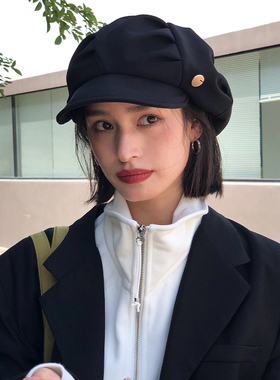 贝雷帽女春秋百搭八角画家帽子