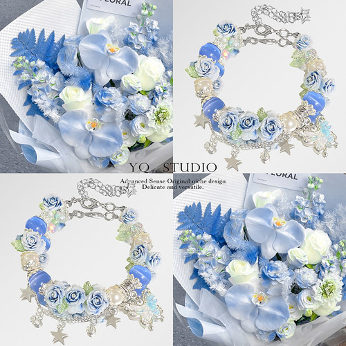 YQ.STUDIO【繁花柏林蓝】蓝色花海原创手链自制超仙显白少女首饰 - 图0