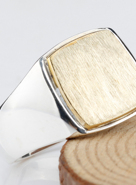 纯银方形实心霸气风拉丝单身戒