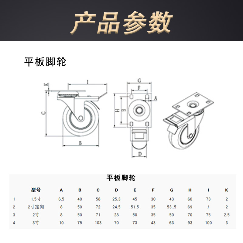 促销工业铝型材配件1 1.5 2 3 4寸M6M8M12带丝杆平板万向刹车脚轮