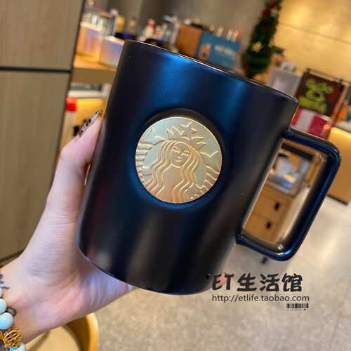 星巴克杯子 经典logo黑色男士圣诞礼物马克杯情侣对杯咖啡杯 限量 - 图2