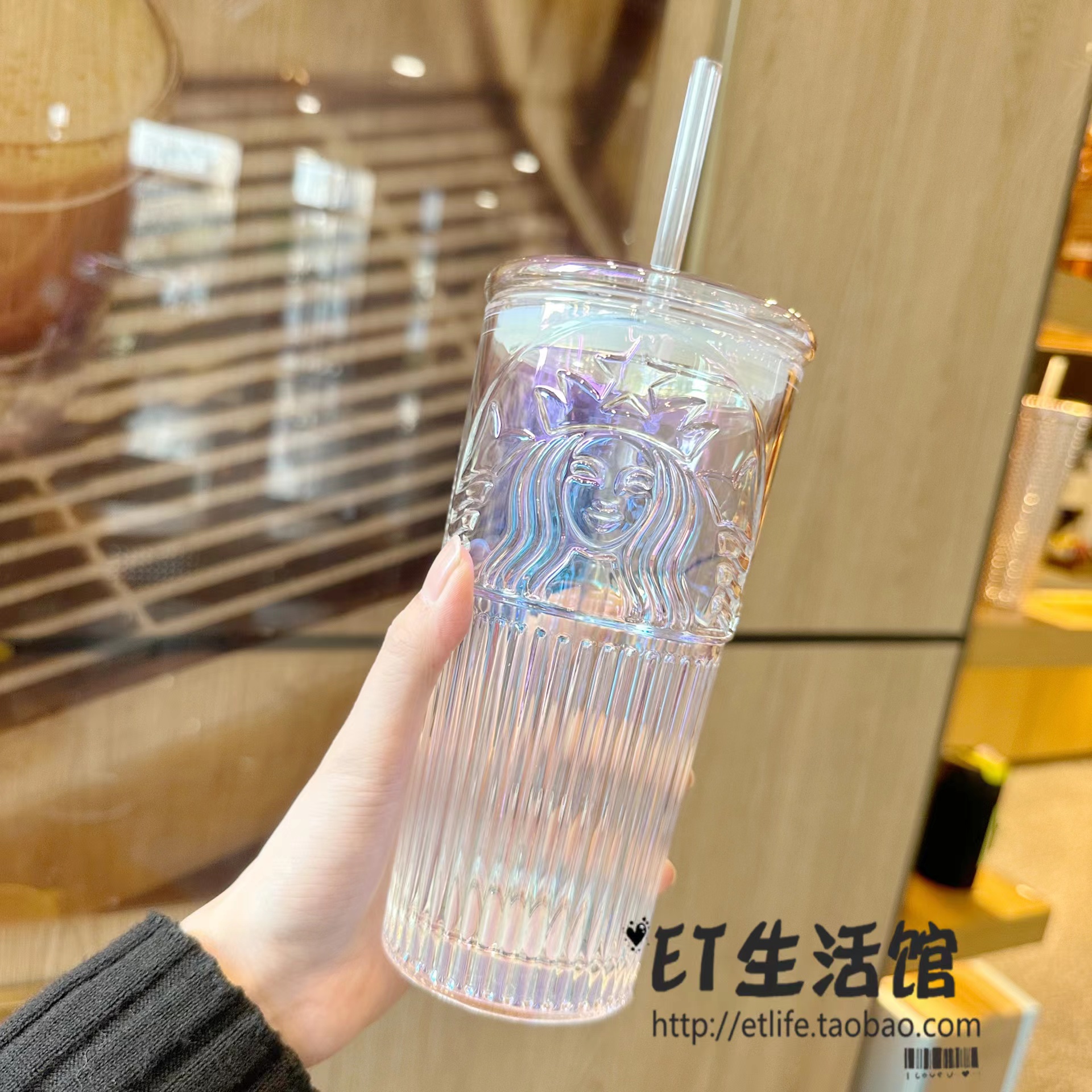 星巴克杯子 2024经典墨绿色樱花粉色玻璃吸管杯立体女神logo限量-图1