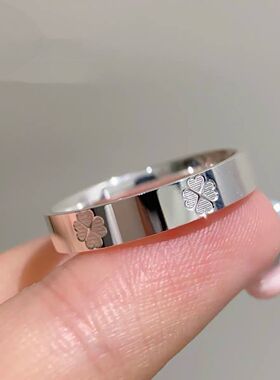 幸运四叶草闭口999纯银戒指足银情侣对戒男女幸运草高级七夕礼物