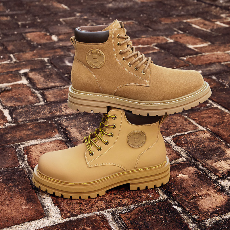 百丽22冬新大黄商场高帮加绒短靴 百丽集团男鞋时装靴