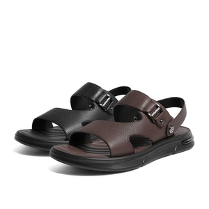 百丽男士休闲凉鞋子爸爸夏季新款透气实用外穿真皮拖鞋男7YG01BL3