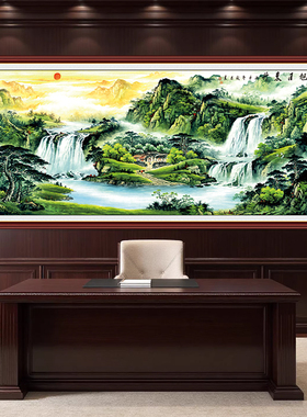 聚宝盆山水画办公室风水国画贴画