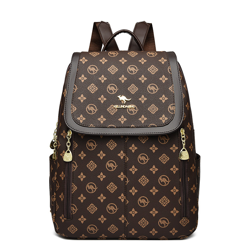 袋鼠正品真皮双肩包女2025新款旅行背包旅游轻便双肩背包印花软皮,淘宝优惠券,粉丝福利购,淘宝优惠卷