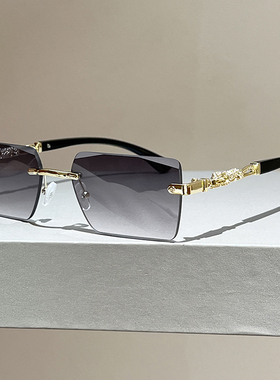 新款韩版百搭无边框豹子装饰墨镜