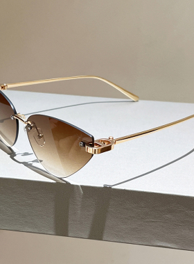 韩版金属无框猫眼太阳眼镜高级感