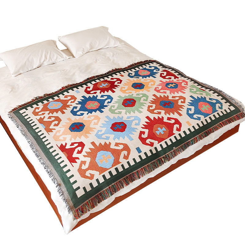 跨境外贸棉纱提花盖毯床尾装饰搭巾酒店样板房民宿床旗床尾巾床单,淘宝优惠券,粉丝福利购,淘宝优惠卷