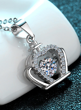 s925纯银镀18K金项链女莫桑石皇冠吊坠灵动钻石饰品镀pt950铂金